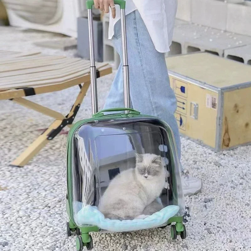 See-Through Dog Carrier Spacious Trolley Case with Large Viewing Window and Universal Wheels for Smooth Mobility New Arrivals