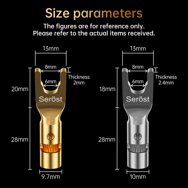 Serost HiFi Audio Bananenstecker U/Y Gabelstecker Vergoldeter Kupferstecker für Lautsprecher- und Verstärkerkabel DIY – Detail 4