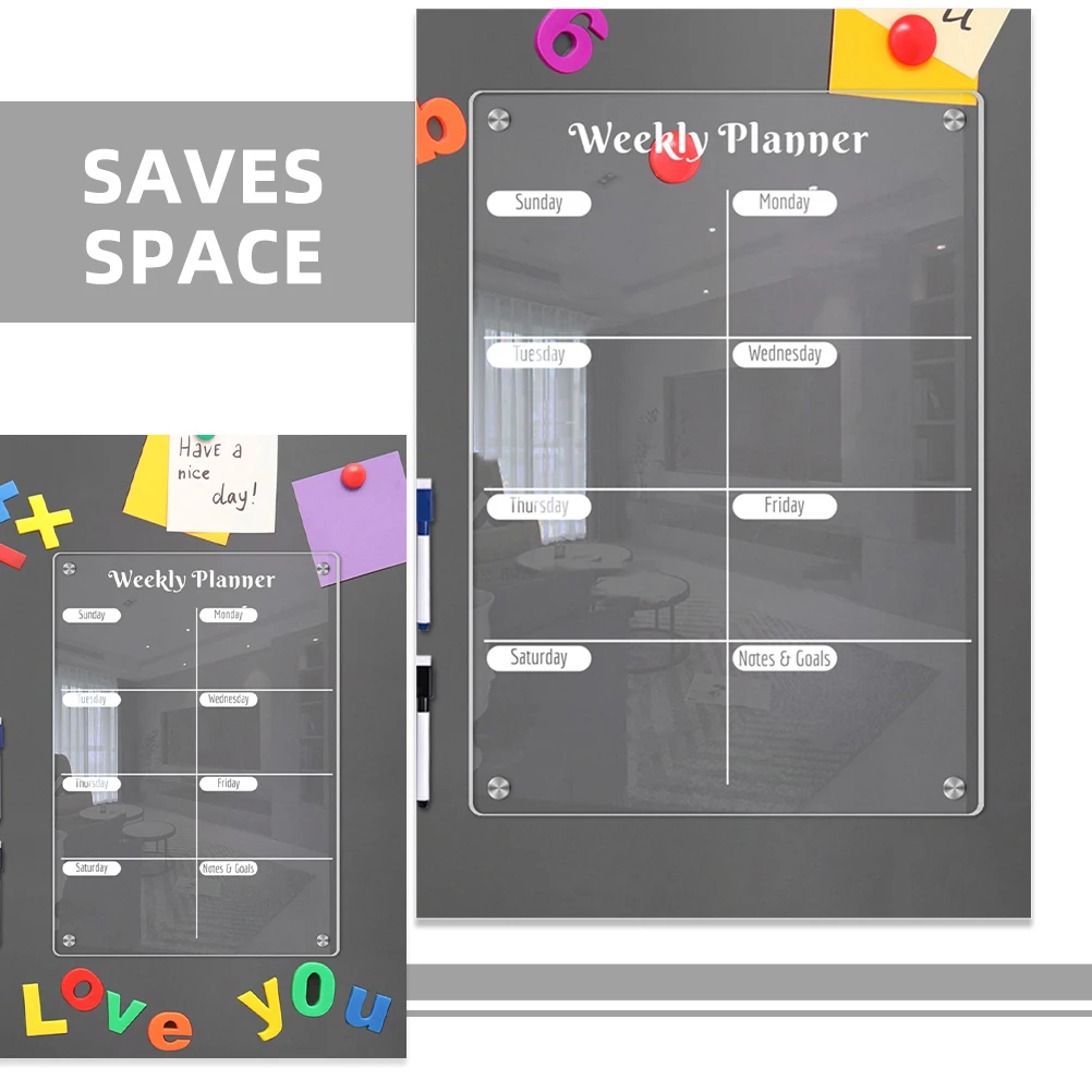 

2Pcs Acrylic Dry Erase Board Magnetic Fridge Planner Reusable Clear Writing Schedule Organizer for Kitchen Home Office