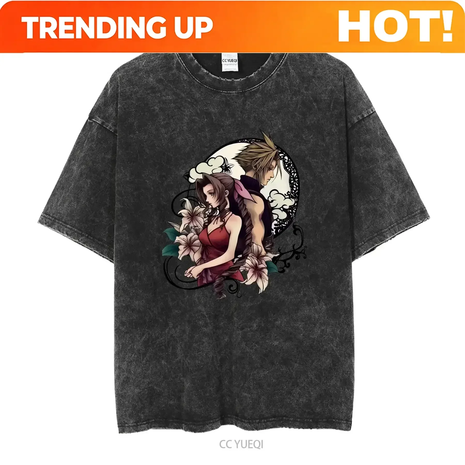Customization Shirt Cloud Strife And Aerith T Shirt Final Fantasy Inspired Art Long Or Short Sleeves Vintage Washed Slightly Str