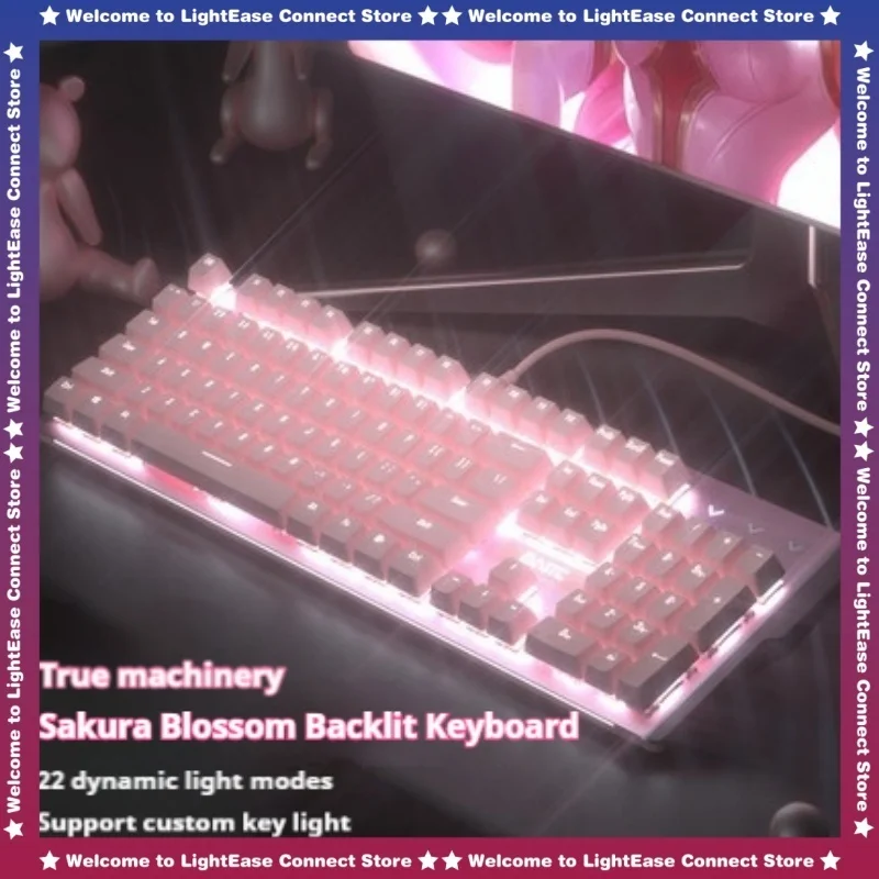 Imagem -01 - Teclado Mecânico Rosa com Painel de Metal 104 Teclas Cor Dupla Moldagem por Injeção para Meninas Jogo de Esportes Eletrônicos Novo teclado mecanico rosa com painel de metal 104 teclas cor dupla moldagem por injecao para meninas jogo de esportes eletronicos novo 01