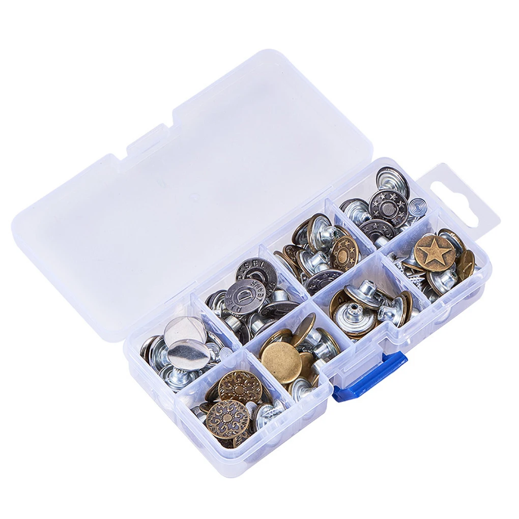 80 sets DIY Retro Buttons Handmade Buckles Metal Press Studs Eyelet Socket Denim Jeans Snap Fasteners Kit