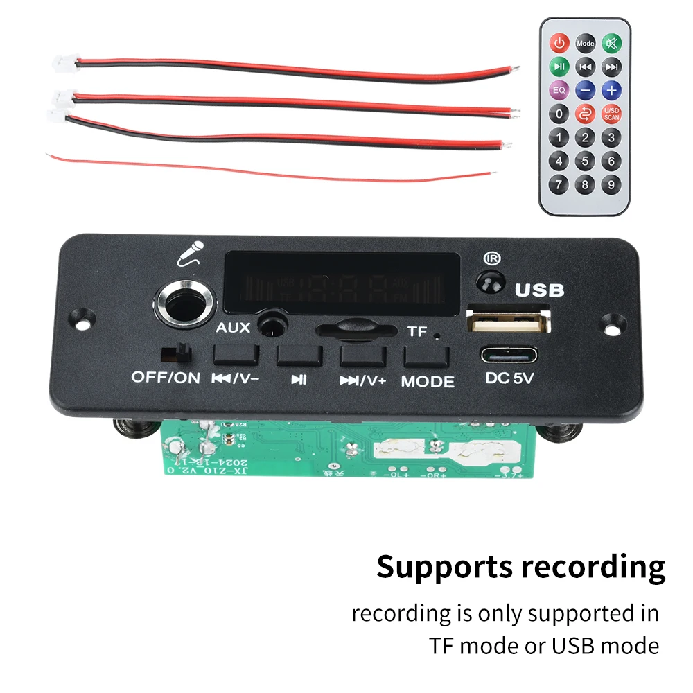 10W Digital Amplifier MP3 Decoder Board DC 3.7-5V Bluetooth 5.0 FM Support Microphone Car MP3 Player with Remote Controller 2*5W