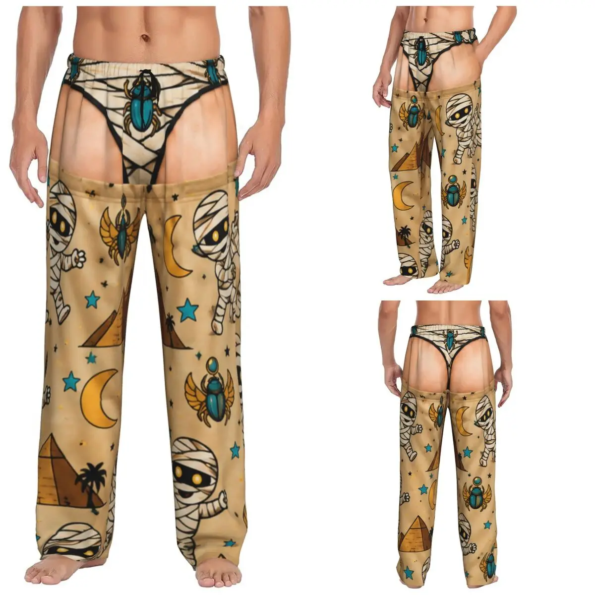 Men Funny  Sexy Halloween Web Spooky Gothic Raven Witchy Zombie Pumpkin Wide Leg Palazzo Lounge Pajama Pants Sleep Bottoms