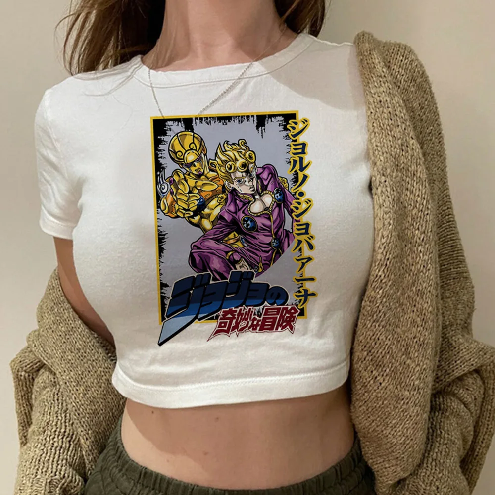 Jojo Bizarre Adventure crop top cute vintage  gyaru babydoll Streetwear y2k cropped 2025 girls tshirt