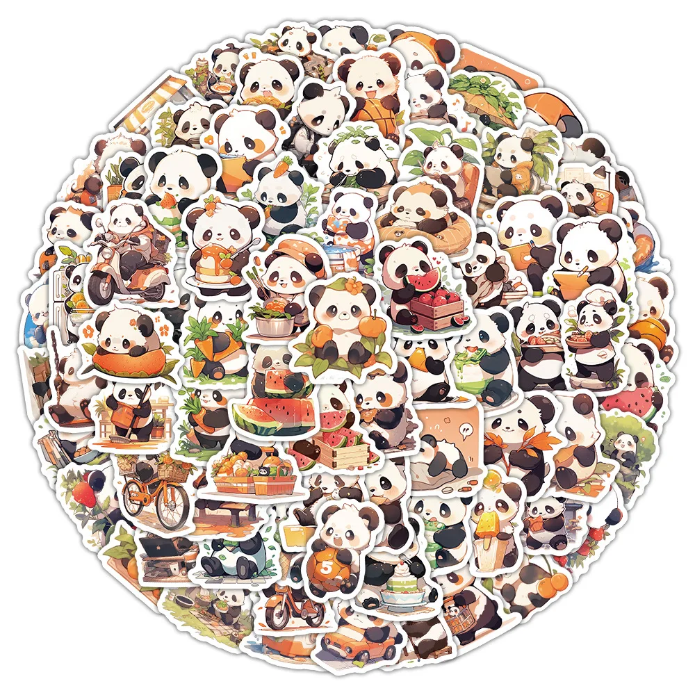 100Pcs Panda Daily Stickers Cartoon Cute National Treasure Panda Stationery Box Waterproof Stickers
