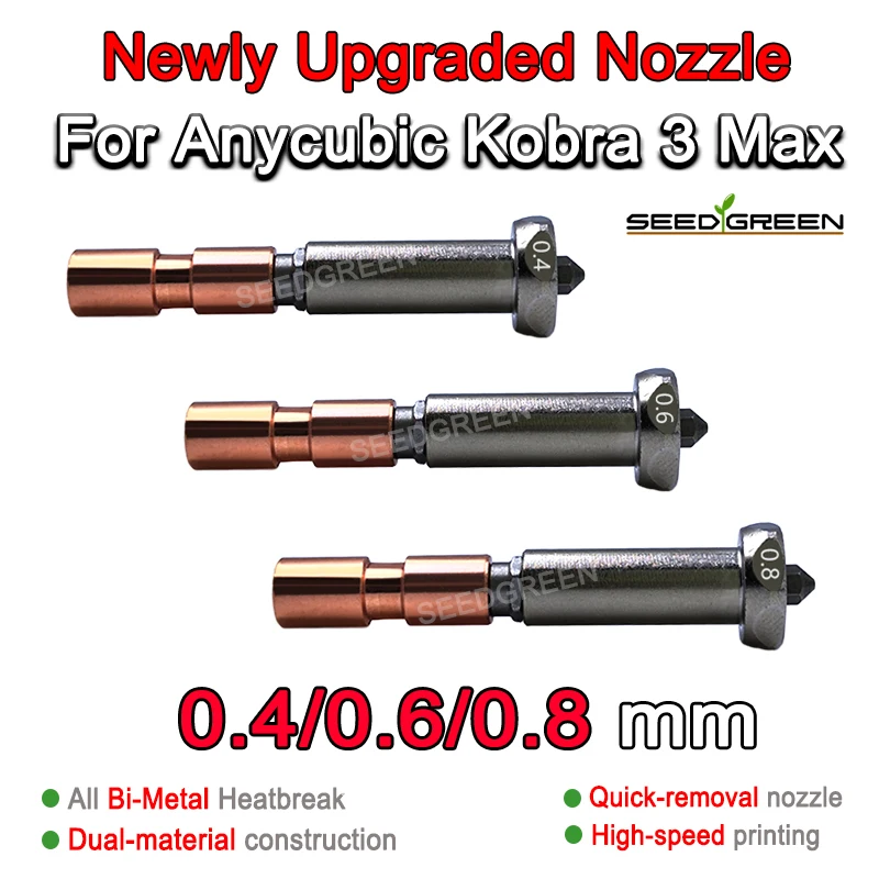 

Обновленное сопло для Anycubic Kobra 3 Max Kobra 3 Max Combo, горло сопла 0,4 мм 0,6 мм 0,8 мм, быстрый нагрев