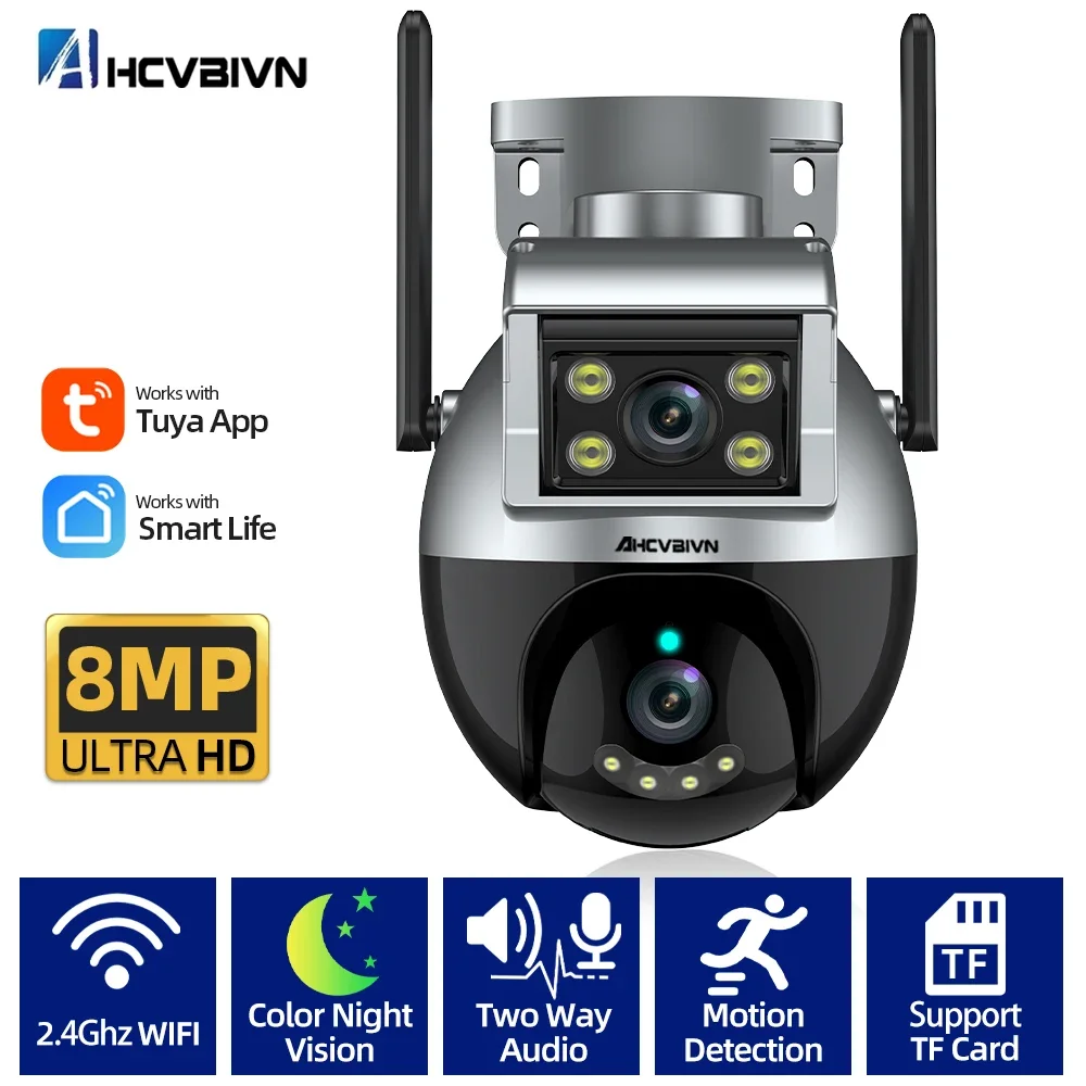 

Tuya 4K 8MP PTZ Wifi Security Camera Dual Lens with Dual Screen Ai Auto Tracking Wireless CCTV Surveillance Camera Smart Life