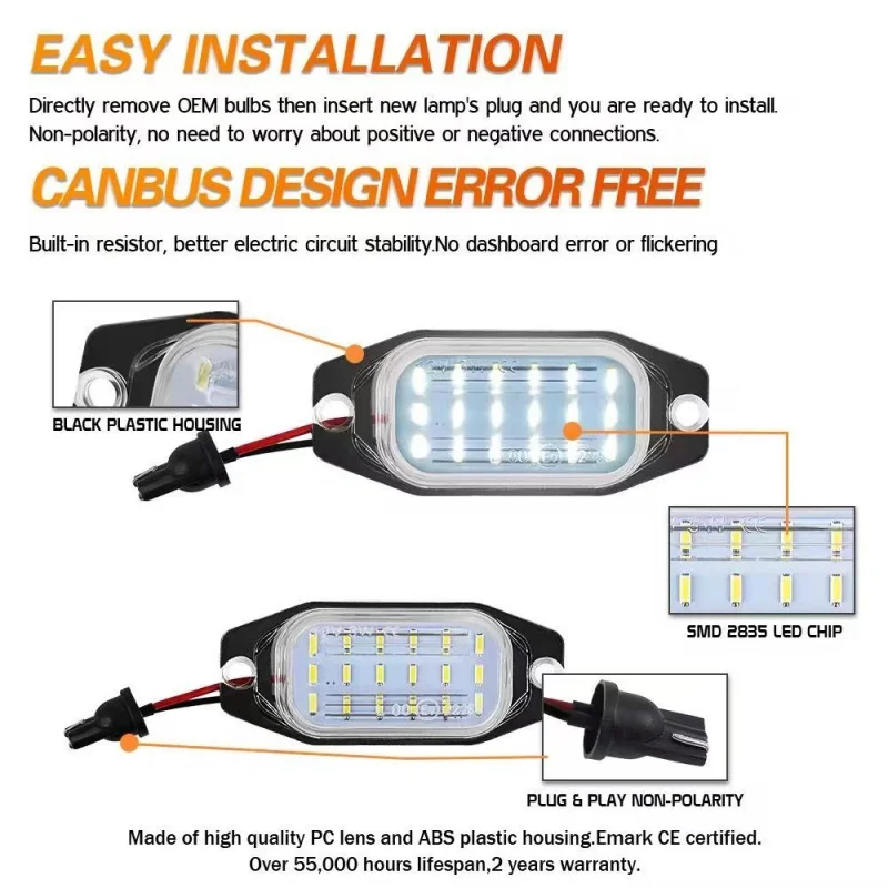 

For Toyota FJ Cruiser Land Cruiser FJ80 Celica Lexus LX450 2pcs 6000K White LED License Plate Light Car-Styling Number Lamps