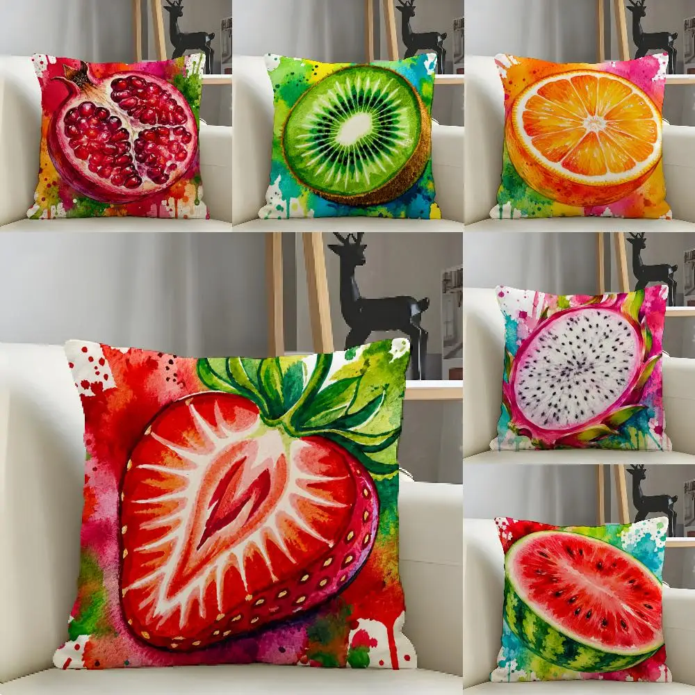 Tropical  Fruit Pattern Cushion Cover Natural Linen Pillow Case Organic Fabric Double Sided Print Sofa Home Decor Gift