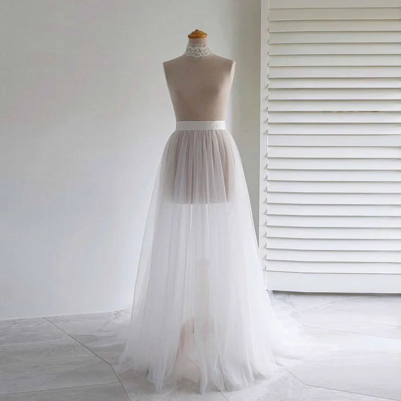 

Custom made Bridal Tulle Mesh No Lining Skirt With Little Train Match Wedding Or Formal Detachable TuTu Skirts Petticoat Woman