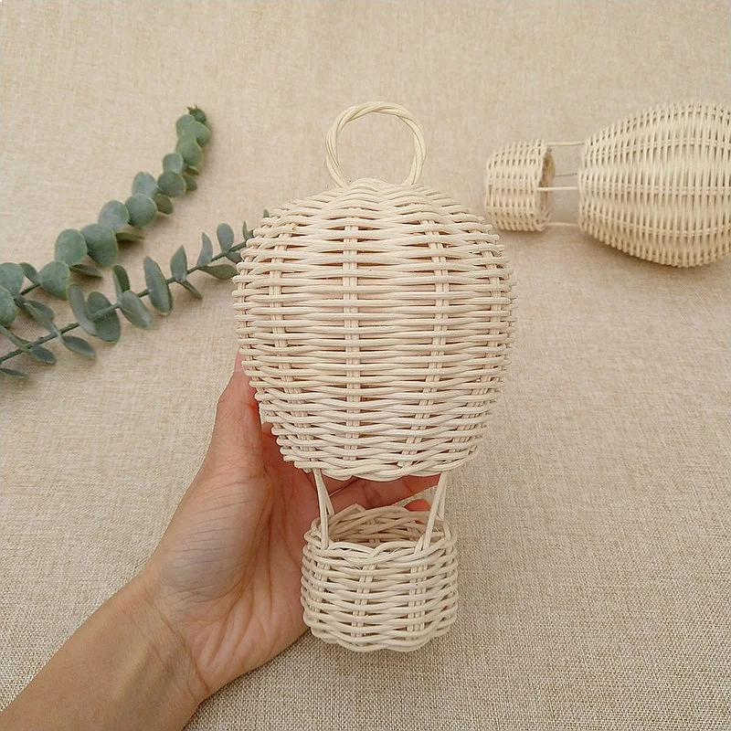 Handmade Rattan Hot Air Balloon Wall Hanging for Baby Room Decor Photography Prop