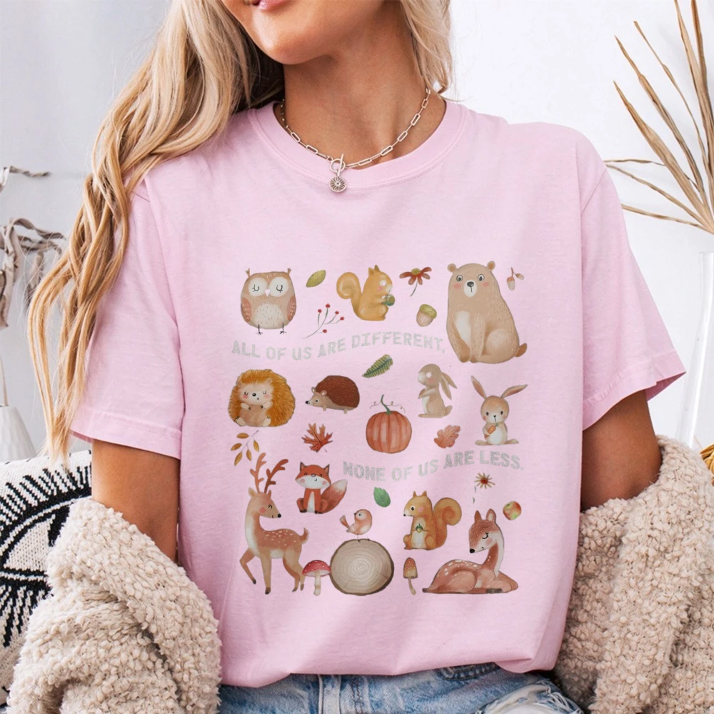 Autism Inclusion T-Shirt All of Us Are Different Neurodivergent Tshirt Fall Woodland Animals Special Education Teacher Shirt