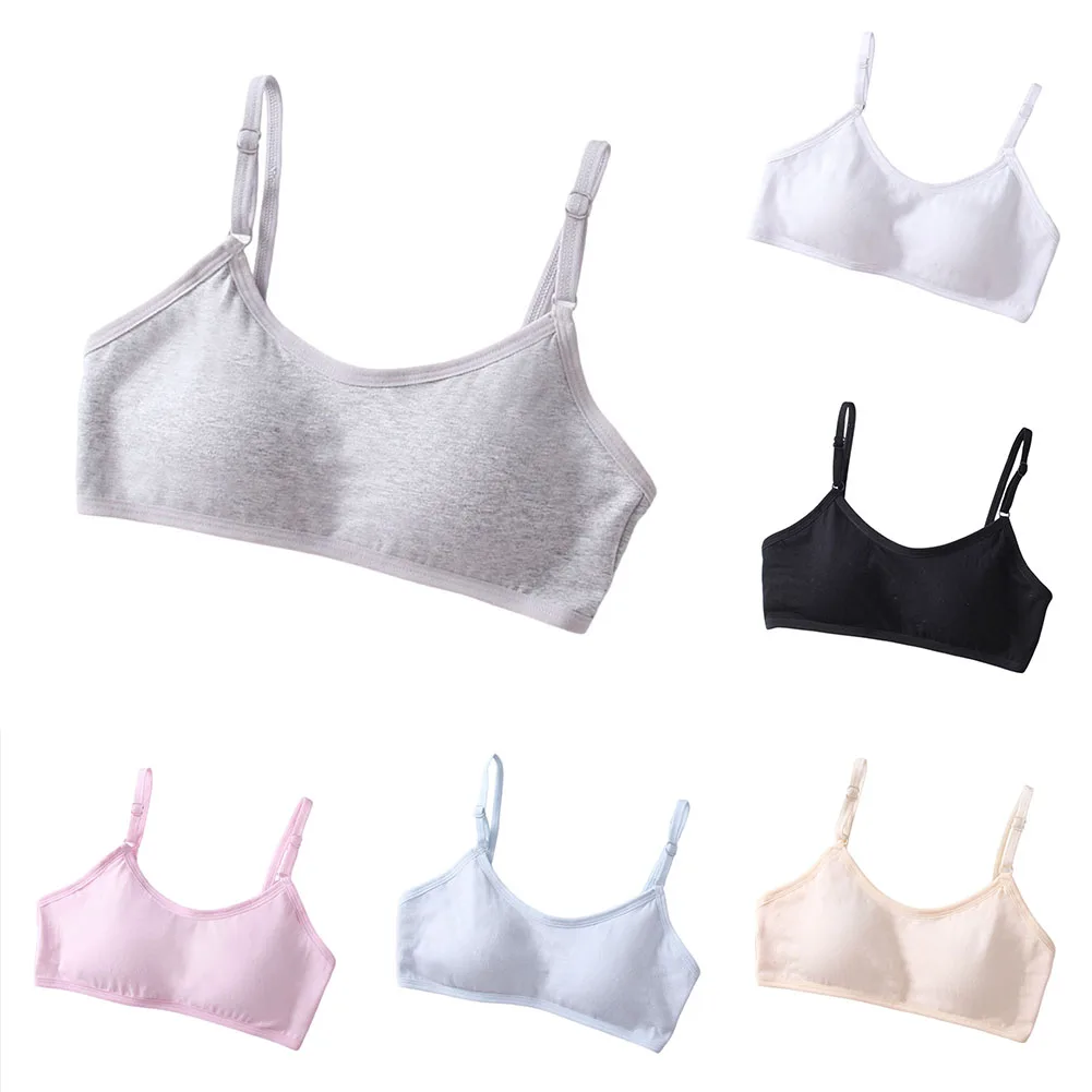 1x Teenage Girls Small Bra Underwear Student Solid Kid Sports Training Padded Vest Cotton Comfortable