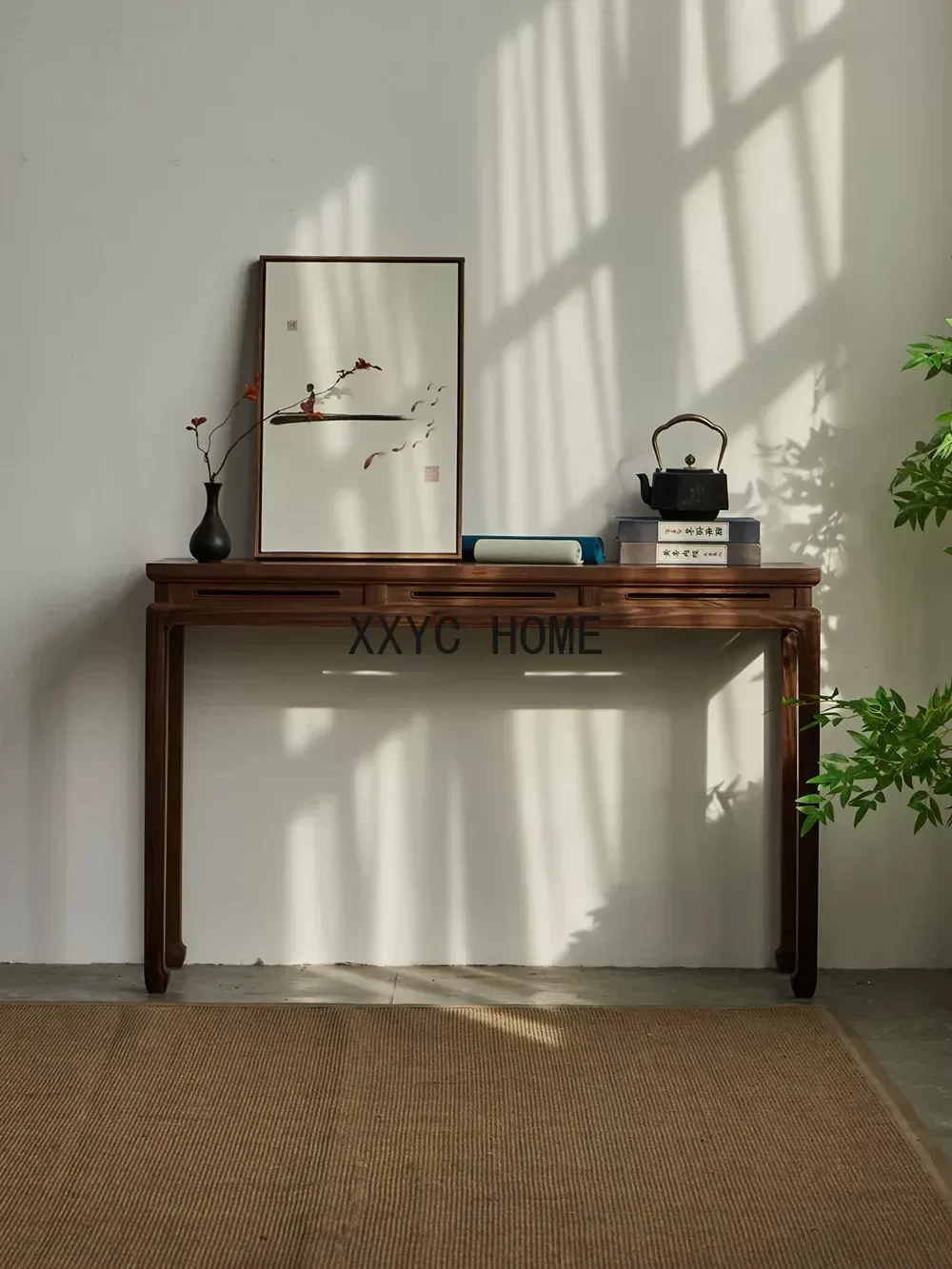 Stijl Zwarte Walnoot Een Lange Smalle Tafel Massief Houten Console Tafels Oude Iep Plat Lange Smalle Tafel Altaarstukken