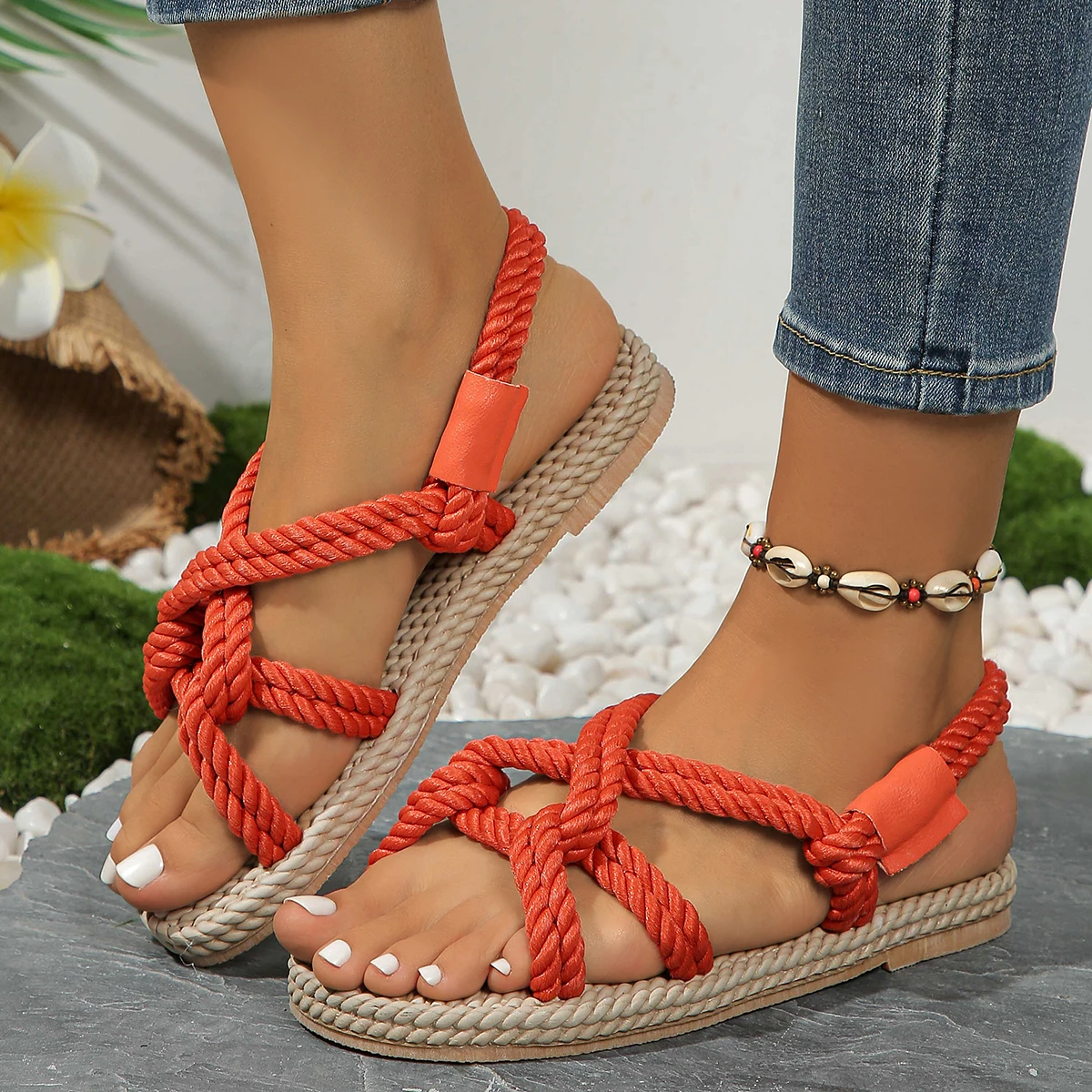 Sandals Woman Shoes Braided Rope with Traditional Casual Style and Simple Fashion Sandals Women Summer Shoes