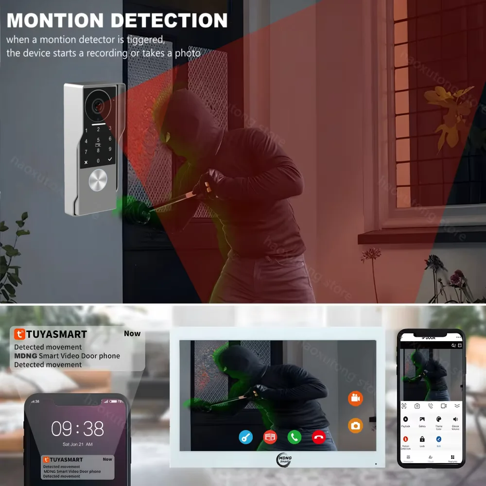 2 Wires Tuya Wifi Video Intercom Video Door Phone Smart Home 1080P 7'' Color Touch Screen Camera Doorbell Door Security System