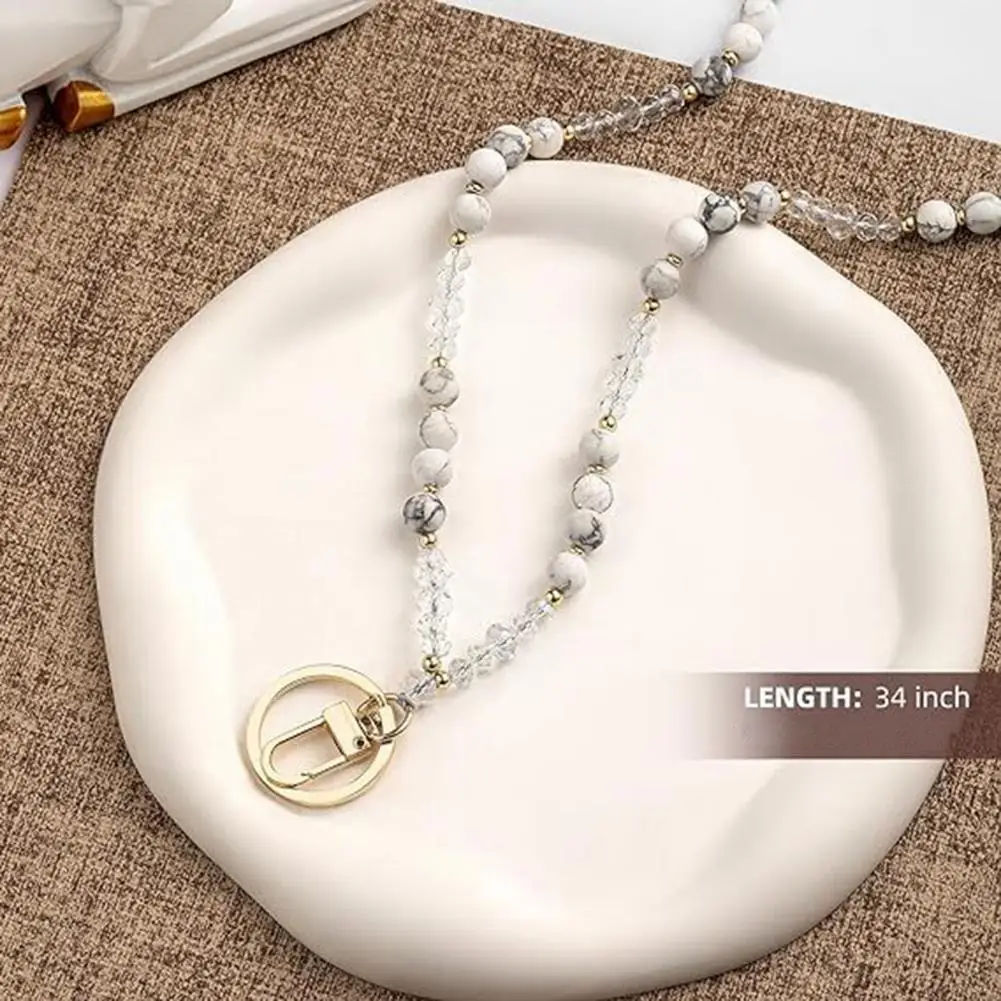 Faux Id Lanyard Holder Natural Stone Faux Card Holder Lanyard Handmade Beaded Adjustable Id Badge Holder Retractable for Women