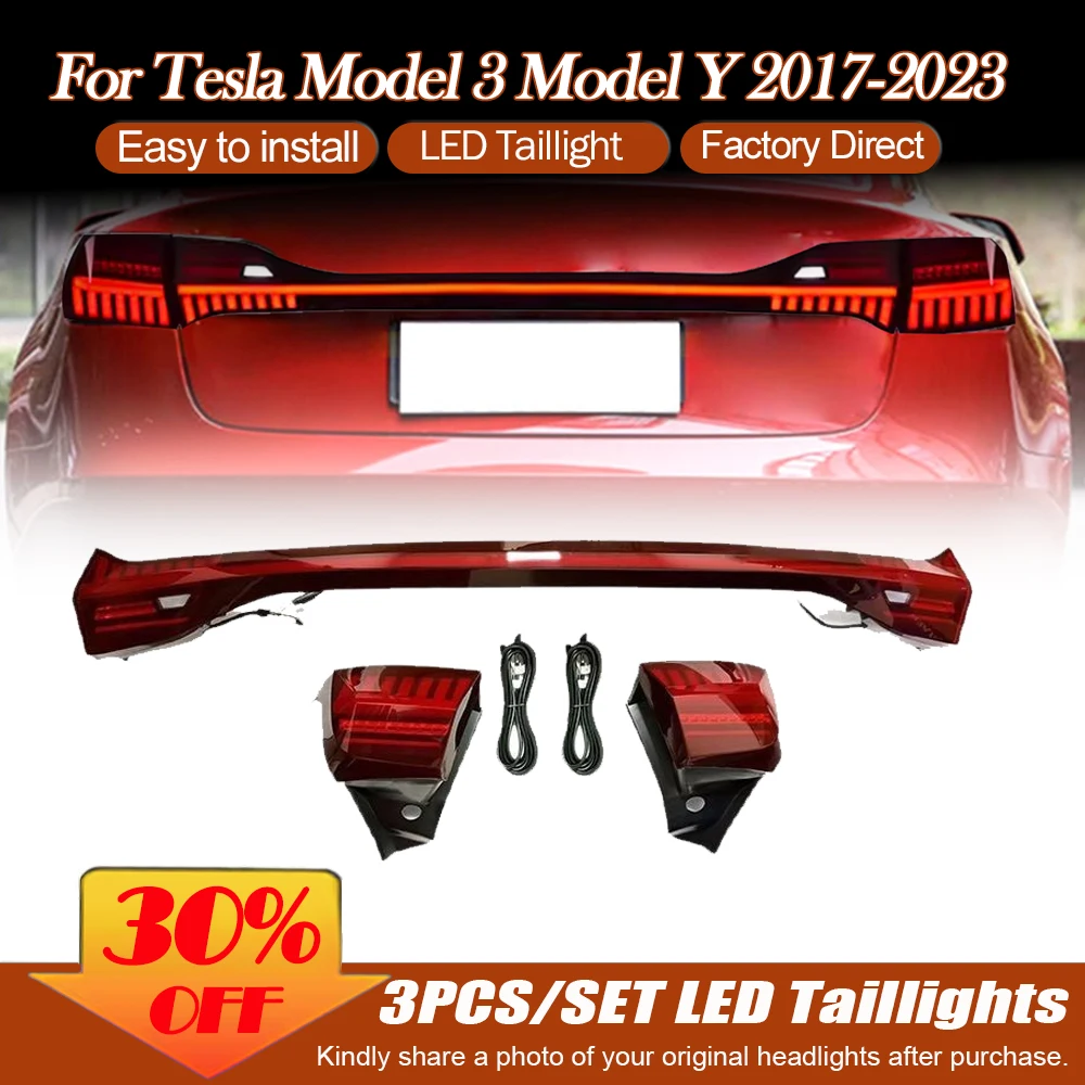 

Задние светодиодные фонари для Tesla Model 3 2017-2024, модифицированные динамические указатели поворота для Model Y, в сборе