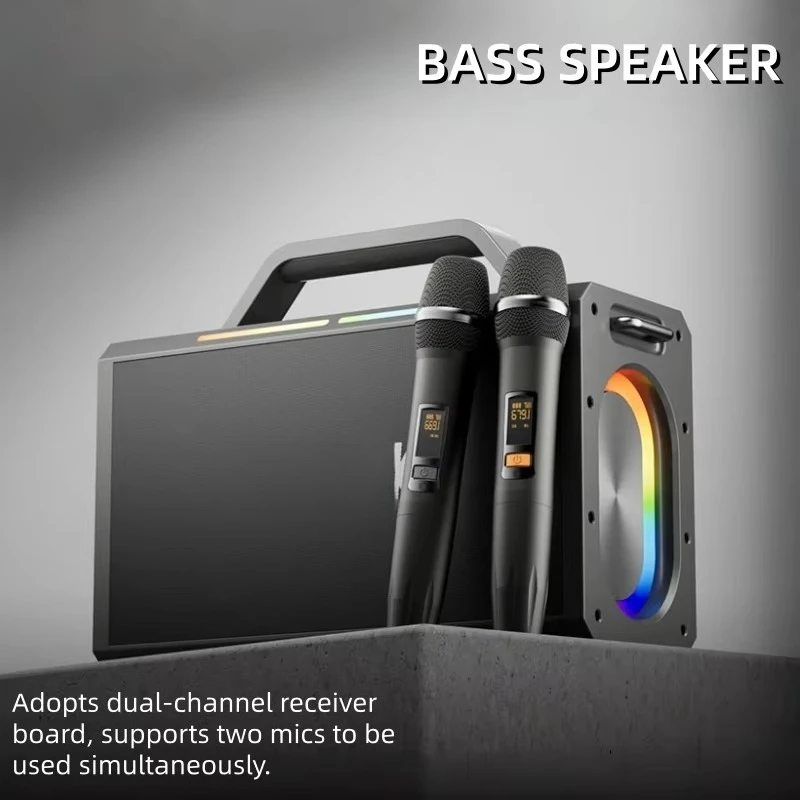 200W High Power Portable Karaoke Speaker With 2 Wireless Mics RGB LED Lights Remote Control Battery Powered AUX For Outdoor Use