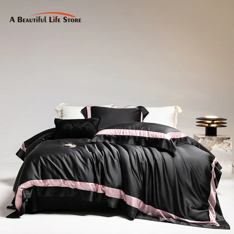 Summer Natural Lyocell Plant Fiber Soft Silky Cool Feeling Breathable Luxury Bedding Set Duvet Cover Bed Sheet Pillowcases 4Pcs