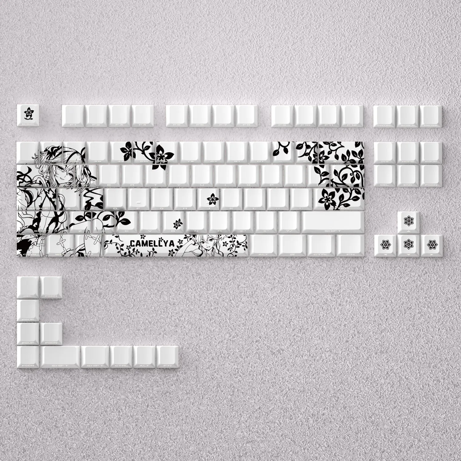 98 Keys Camellya Keycaps ツバキ Anime Keycaps Wuthering Waves‌ PBT Cherry Profile Japan Keycap for Made68 Mad68 Wooting 60 EV63