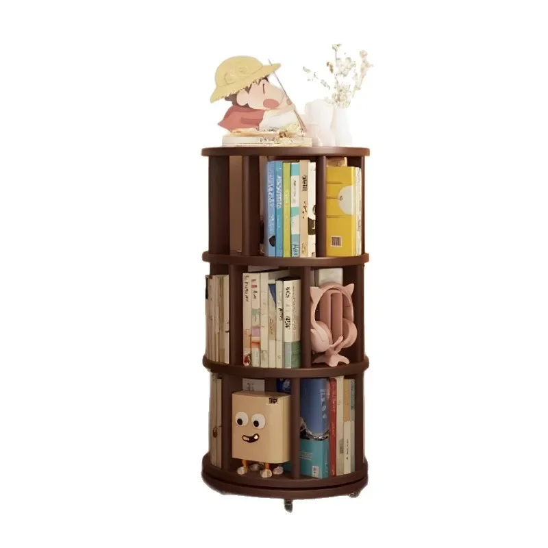 

Solid wood rotating bookshelf with wheels Small apartment floor shelf Student bookcase Integrated movable