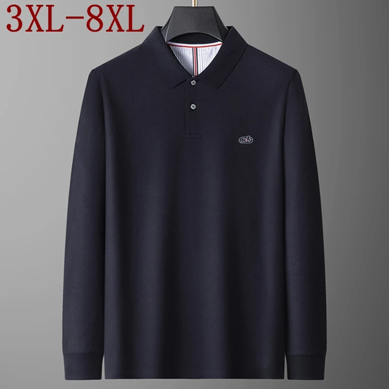 

8XL 7XL 6XL 2025 New Autumn High End Luxury 100% Cotton Polo Shirt Man Fashion Embroidery Mens Shirts Loose Menswear Clothing
