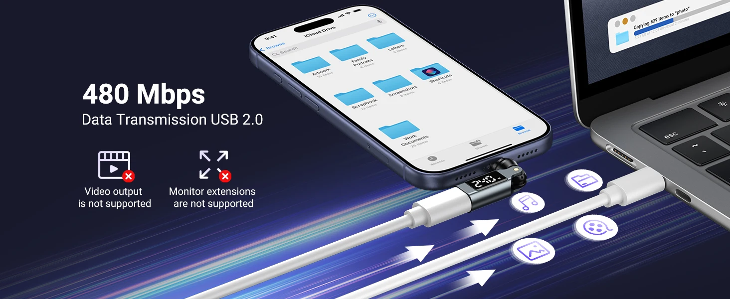 AUFU 9Pin Magnetic Type C Adapter Digital Display PD240W USB C to Type C Micro Male Converter for iPhone 17 Laptop OTG Adapter