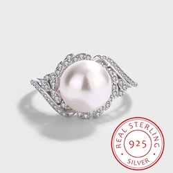 Luxurious Authentic S925 Silver Elegant Pearl Full Diamond Zircon Ring Light Luxury and High-end