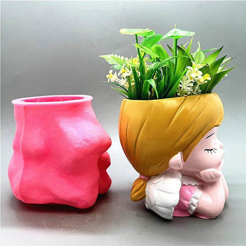 Little Angel Flower Pot Large Silicone Mold DIY Flipped Resin Gypsum Concrete Crystal Dropping Glue Mold Handmade Crafts