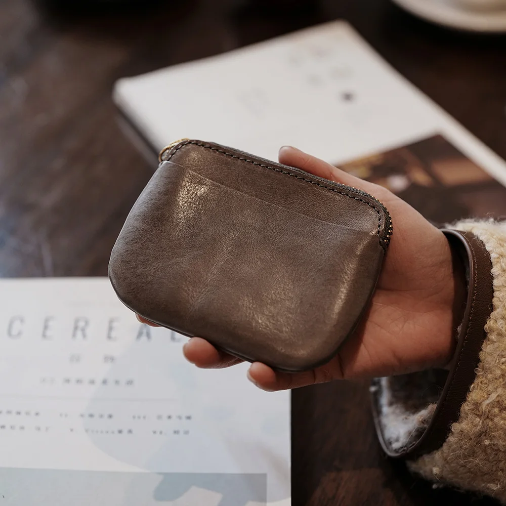 Retro Portable Ultra-Thin Genuine Soft Leather Coin Purse  Storage Bag Japanese Style Card Holder Handbag for Men And Women