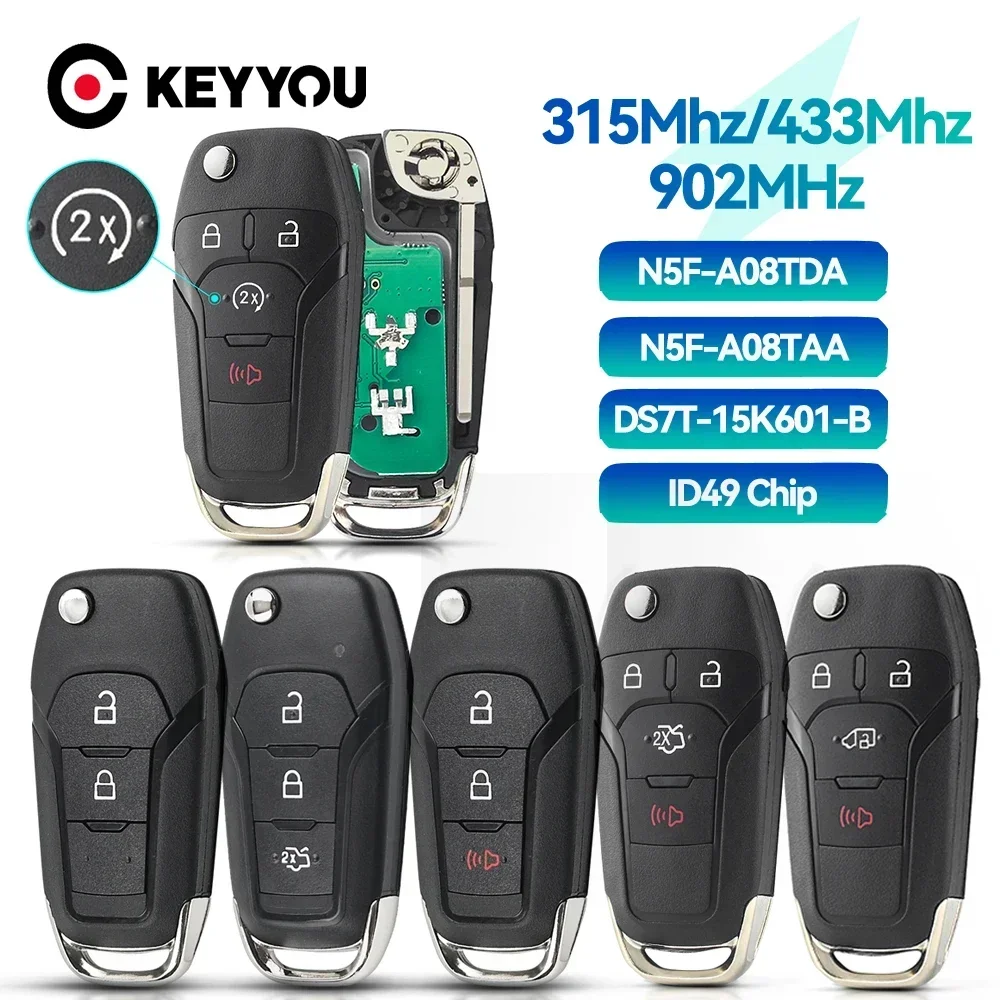 

KEYYOU 1PCS Fob N5F-A08TAA EB3T-15K601-BA DS7T-15K601-B ID49 Car Remote Key For Ford Escort Fusion Transit F150/F250 2013-2016