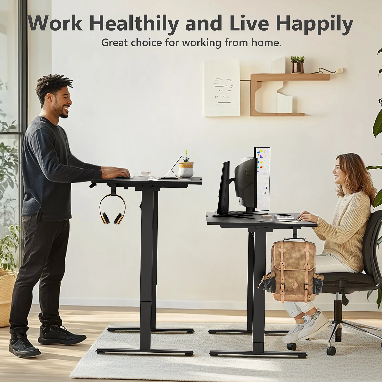 VVENACE Mesa elétrica de pé com altura ajustável, 55 polegadas, 4 memória, altura ergonômica, mesa de pé para escritório doméstico