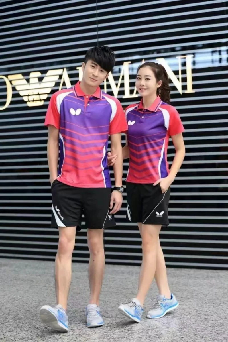 

Custom a set of men's and women's table tennis T-shirt shorts quick dry breathable light lapel badminton clothing team custom LO