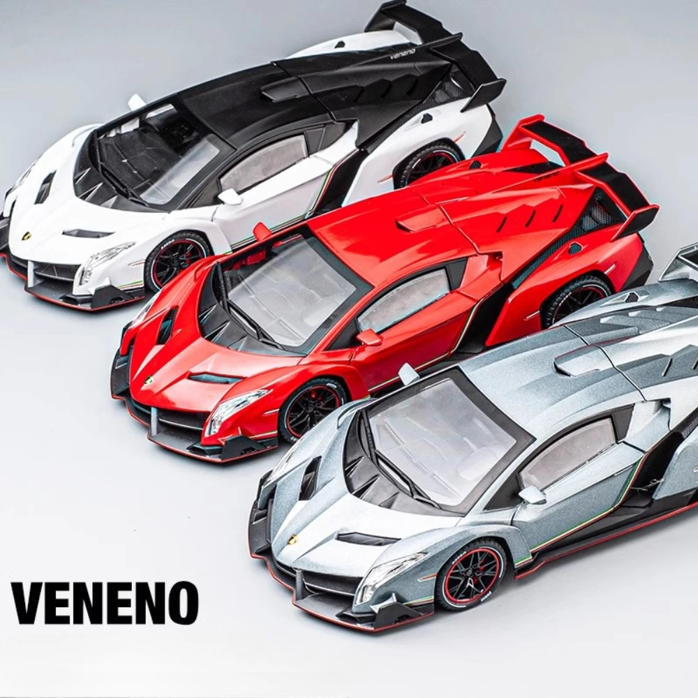 1:24 Scale Lambor Veneno Toy Car Model Alloy Diecast Sound Light Pull Back Miniature Vehicle Models Kids Souvenir Birthday Gifts