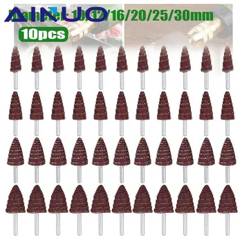 10Pcs 테이퍼 콘 그라인딩 헤드 샌드페이퍼 플랩 휠 드릴 용 연마 샌딩 Dremel 액세서리 6mm 생크 10-30mm