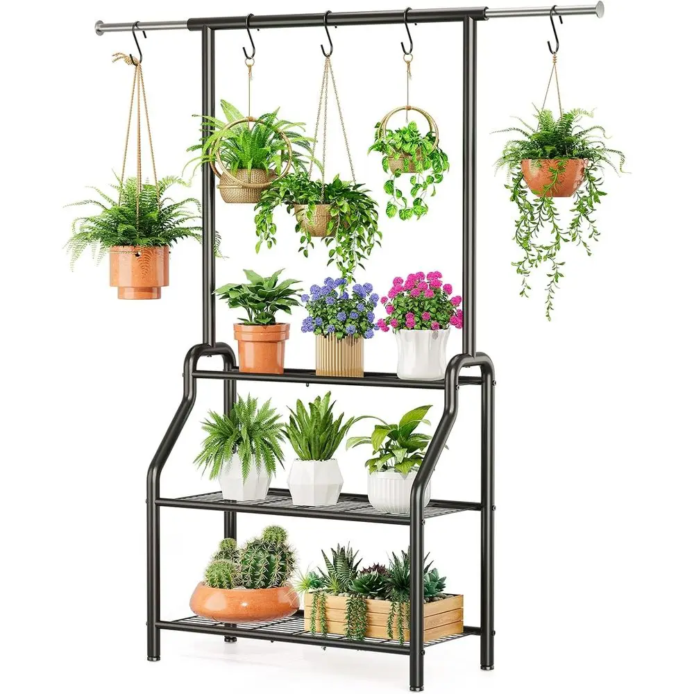 

Подставка для растений для дома и улицы, 3-ярусная, усиленная металлическая, 61 дюйм в высоту, для больших растений или нескольких больших горшков