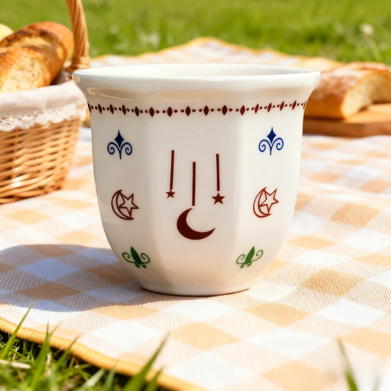 250 ml Keramik-Kaffeetasse, Latte-Art, handgehalten, konzentriert, einfach, kreativ, zu Hause, gut aussehende Teetasse, Stern, Mond, ethnischer Stil