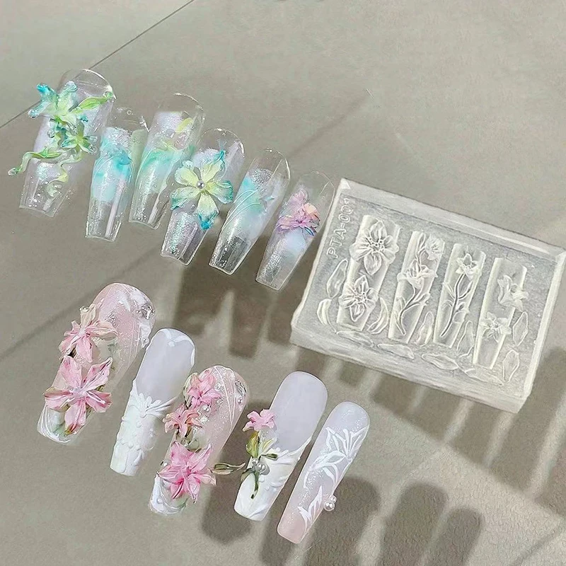 1Pc 3D Mold Silicone Nail Art Decorations DIY Flower Design Templates Mold For Nails Jewelry Crafts Transparent Nails Mold Tool.
