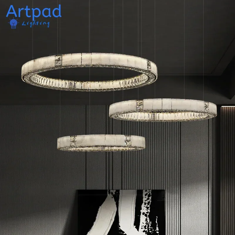

Modern Luxury Marble Crystal Round Chandelier for Villa Living Dining Room Grand Hall Ceiling Lighting Fixture
