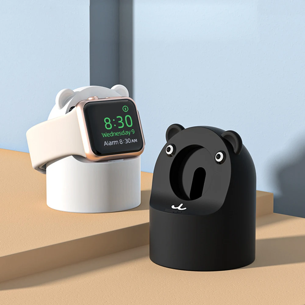 Bear Shape Charger Stand For Apple Watch Silicone Dock Holder iWatch Series 8 7 6 5 4 3 2 1 SE 49MM 45/44/42/40/41/38 Cable Base