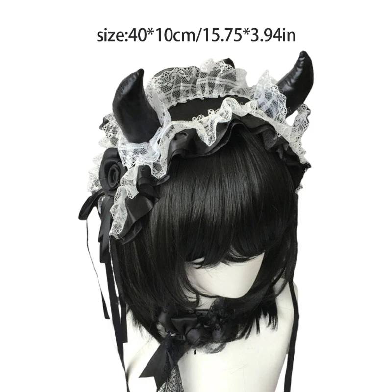 Devil Horn Headband Gothic Lace Headpiece Halloween Cosplay Accessoire For Women