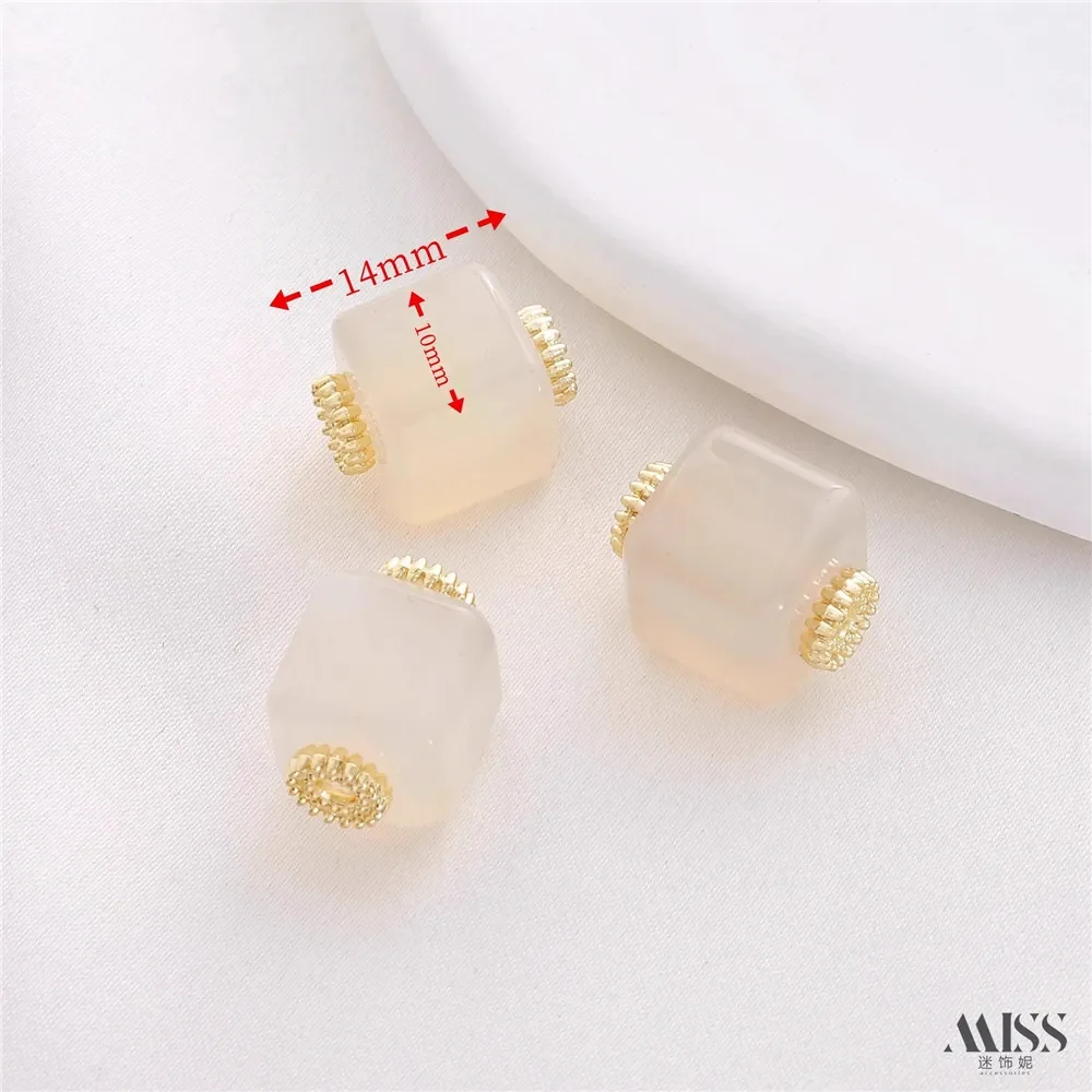 Natural Agate Inlaid with Gold Sugar Cube Square Bead Diy Handmade Through-hole Loose Beads Bracelet Necklace String Accessories