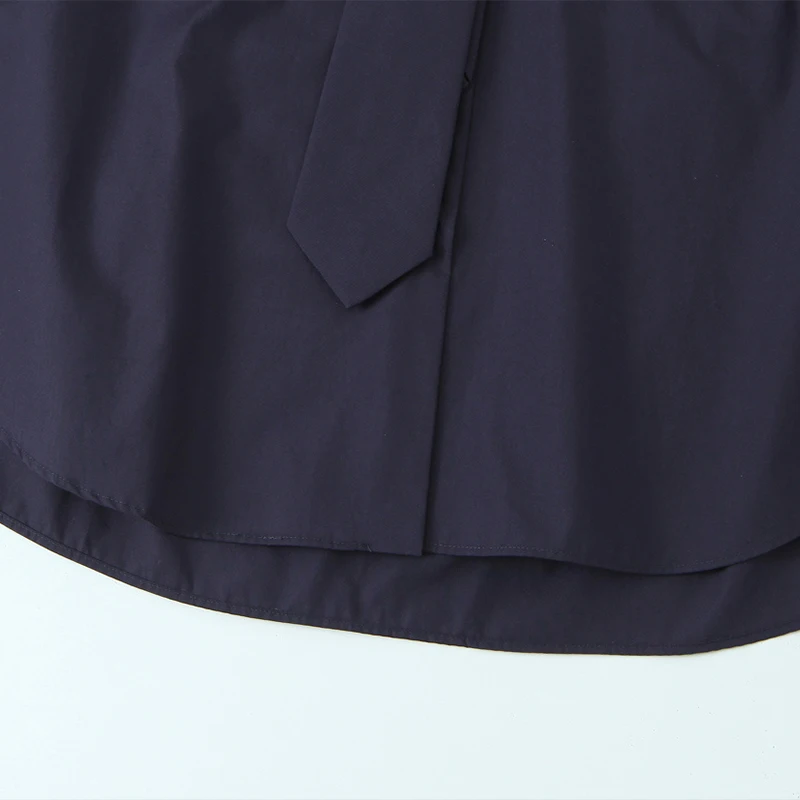 Willshela Women Fashion With Tie Navy Blue Single Breasted Blouse Vintage Lapel Neck Long Sleeves Female Chic Lady Shirts