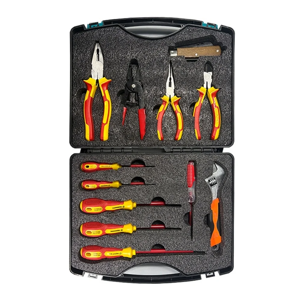 12PCS Insulated Electrician Pliers Screwdriver Tool With Portable Case Repair Tool Box Metal Electrical Insulation Pliers