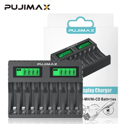 PUJIMAX 8-slot Battery Charger Suitable AAA/AA Rechargeable Battery Short Circuit Protection LED Display Ni-MH/Ni-Cd USB Charger
