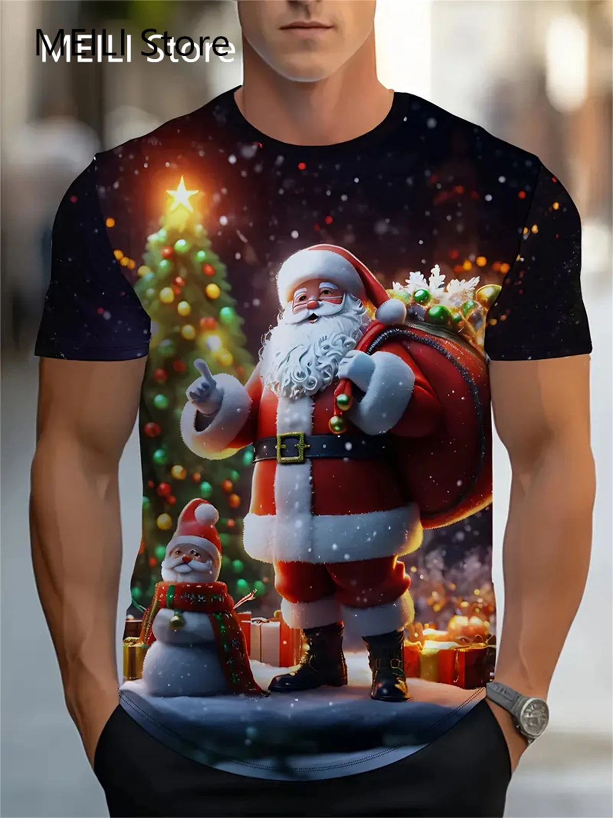 Christmas T-Shirts Summer Funny Santa Claus Fashion Tops Tee Mens Shirts Summer Holiday Boys Casual Crew Neck Oversized T-Shirts