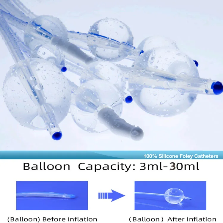 يمكن التخلص منها 10 مل سيليكون Fr18 قسطرة فولي حجم 16 قسطرة بالون الإحليل فائقة التشحيم مع اتجاهين