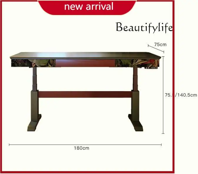 

BJ Electric Lifting Table French Retro Home Solid Wood Computer Study Table Workbench